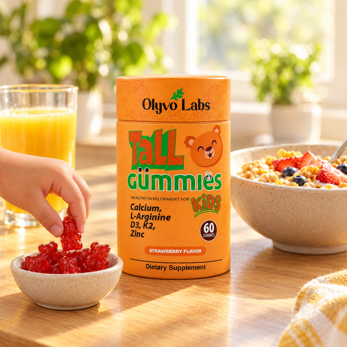 Child having Olyvo gummies at breakfast